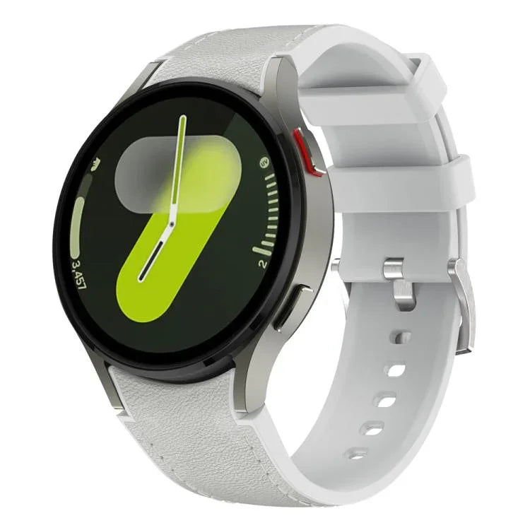 Silbernes Armband aus Leder und Silikon mit Dornschließe, passend für Samsung Galaxy Watch 7 / 6 / 5 / 4