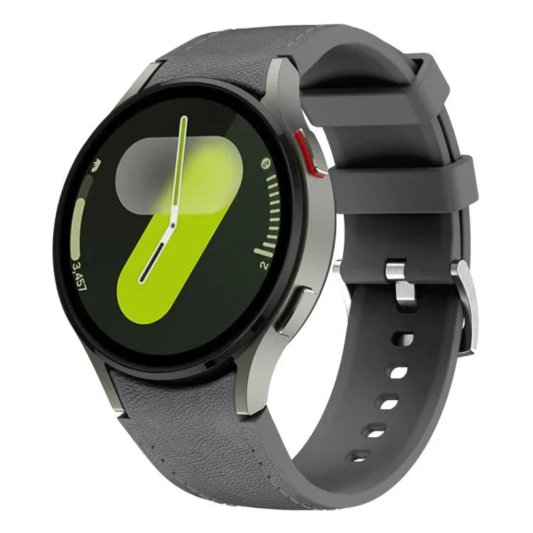 Silbernes Armband aus Leder und Silikon mit Dornschließe, passend für Samsung Galaxy Watch 7 / 6 / 5 / 4