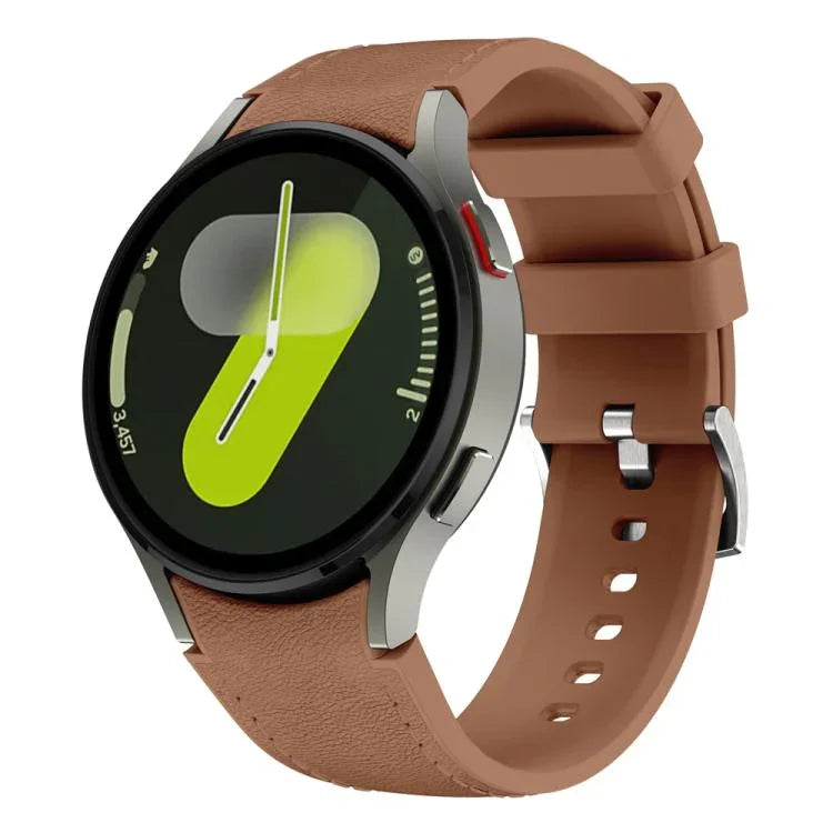 Silbernes Armband aus Leder und Silikon mit Dornschließe, passend für Samsung Galaxy Watch 7 / 6 / 5 / 4