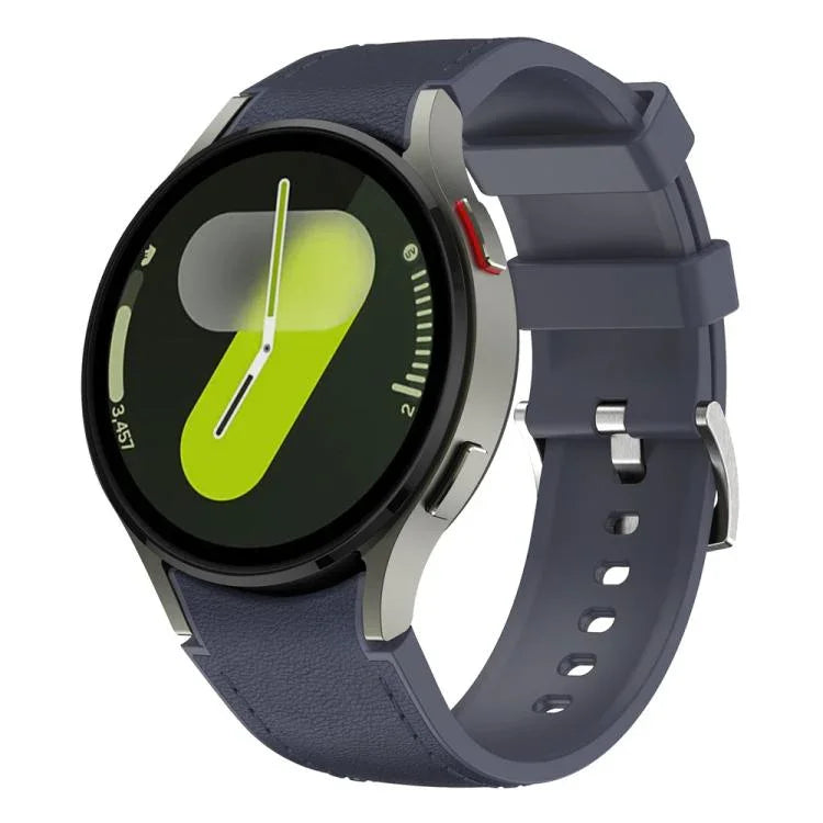 Silbernes Armband aus Leder und Silikon mit Dornschließe, passend für Samsung Galaxy Watch 7 / 6 / 5 / 4