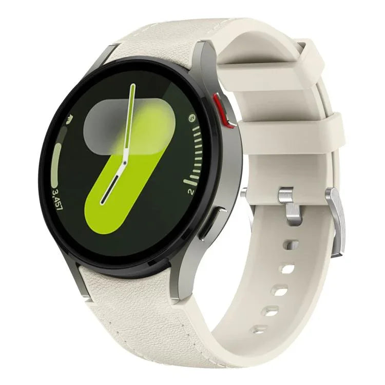 Silbernes Armband aus Leder und Silikon mit Dornschließe, passend für Samsung Galaxy Watch 7 / 6 / 5 / 4
