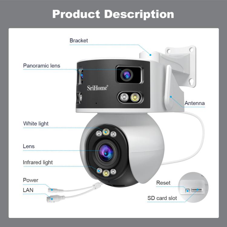 SriHome SH055B 8MP HD Multi-Objektiv Superweitwinkel Panorama PTZ Dome-Kamera, SH055B