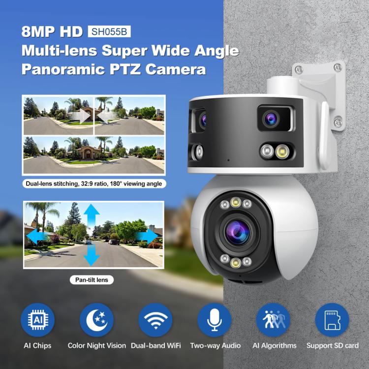 SriHome SH055B 8MP HD Multi-Objektiv Superweitwinkel Panorama PTZ Dome-Kamera, SH055B