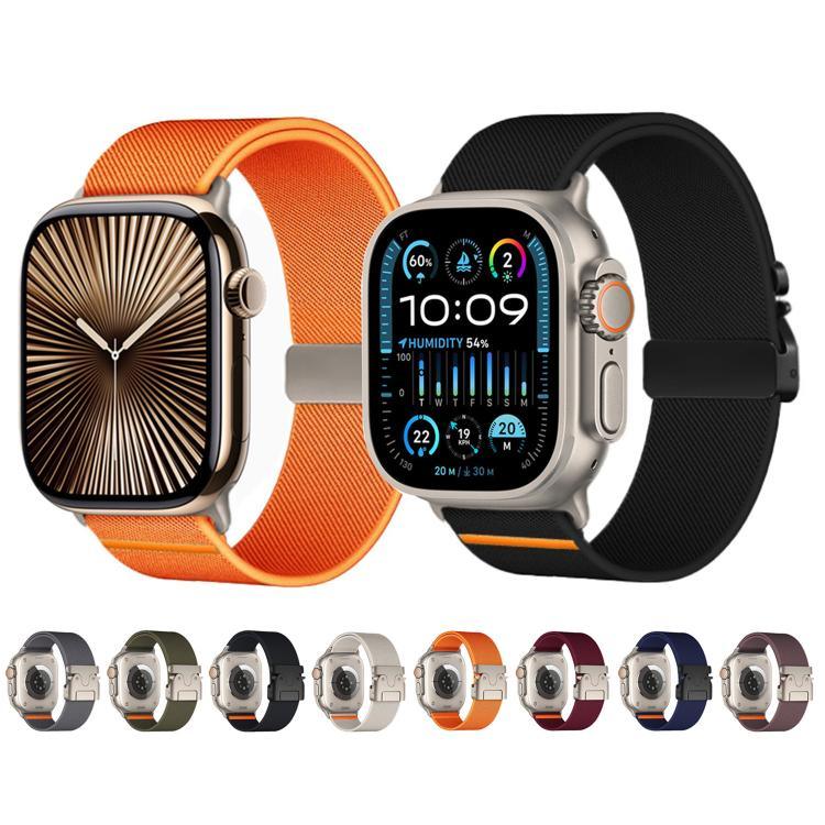 Kalebol Armband aus elastischem Nylon mit Fallschirmschnalle, passend für Apple Watch 46 mm / 49 mm / 45 mm / 44 mm und 42 mm / 41 mm / 40 mm / 38 mm