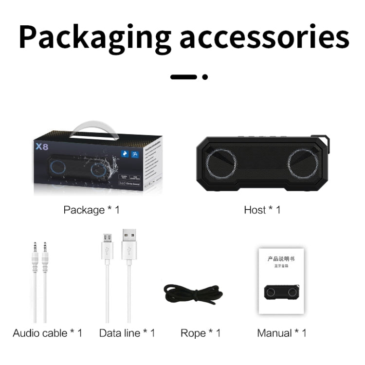 X8 Kabelloser Bluetooth-Lautsprecher IPX7 Wasserdicht Farblicht Subwoofer