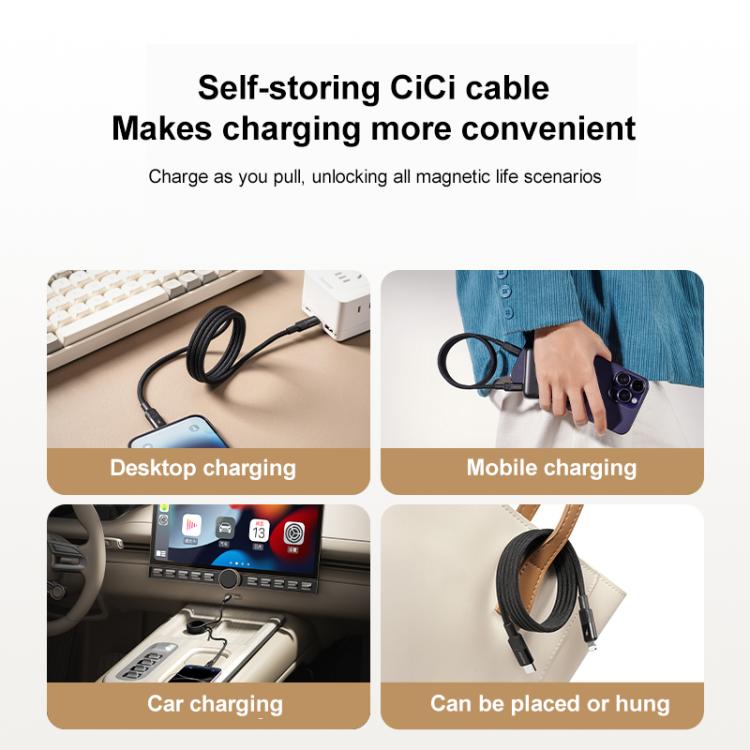 MOMAX DL57D Mag.Link 60W Type-C to 8 Pin Magnetic Braided Fast Charging Data Cable, Length:1m