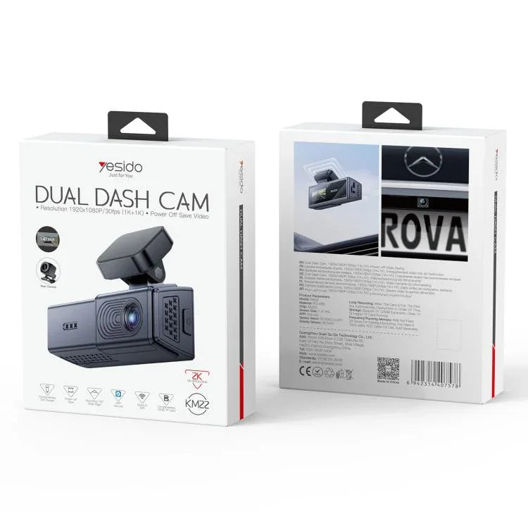 Yesido KM22 1K HD Dual Dashcam Auto-Fahrrekorder mit 1,47-Zoll-Bildschirm, KM22