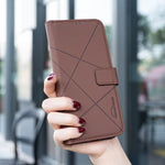 RFID-Leder-Handyhülle mit geometrischem Muster, für iPhone 16e / 17e, für iPhone 17 Pro Max, für iPhone 17 Pro, für iPhone 17, für iPhone Air, für iPhone 16 Pro Max, für iPhone 16 Pro, für iPhone 16 Plus