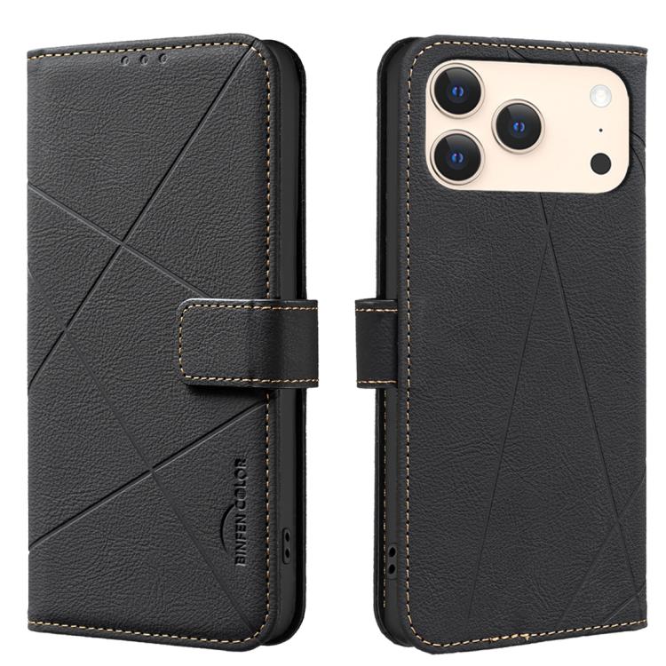 RFID-Leder-Handyhülle mit geometrischem Muster, für iPhone 16e / 17e, für iPhone 17 Pro Max, für iPhone 17 Pro, für iPhone 17, für iPhone Air, für iPhone 16 Pro Max, für iPhone 16 Pro, für iPhone 16 Plus