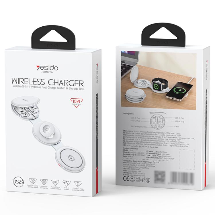 Yesido DS29 5-in-1 faltbares kabelloses Ladegerät für Telefon / Uhr / Kopfhörer, DS29