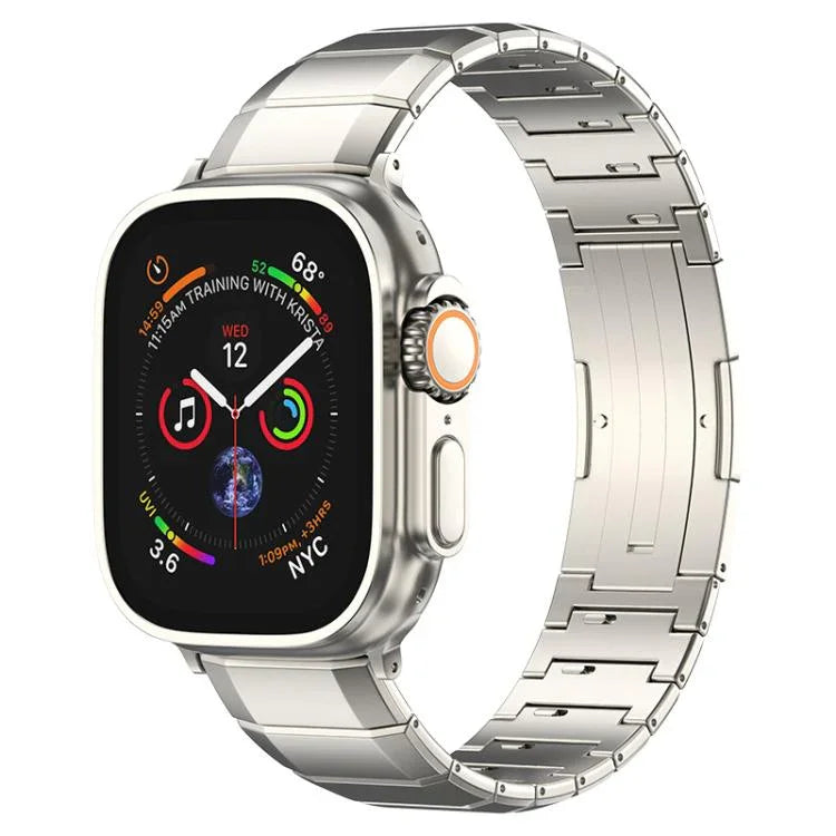 Ein-Perlen-Armband aus reinem Titan mit Dornschließe, für Apple Watch 46 mm / 49 mm / 45 mm / 44 mm, für Apple Watch 42 mm / 41 mm / 40 mm / 38 mm
