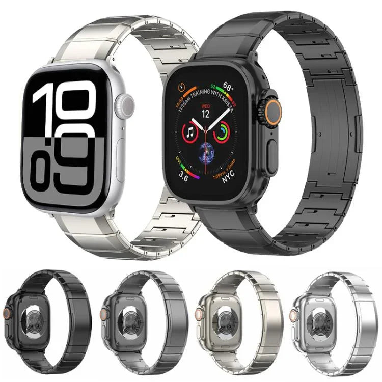 Ein-Perlen-Armband aus reinem Titan mit Dornschließe, für Apple Watch 46 mm / 49 mm / 45 mm / 44 mm, für Apple Watch 42 mm / 41 mm / 40 mm / 38 mm