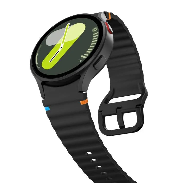 xDfind Silikon-Uhrenarmband mit Wellenmuster, Ziernähten und bunter Schnalle, für Samsung Galaxy Watch FE / 7 / 6 / 5 / 4
