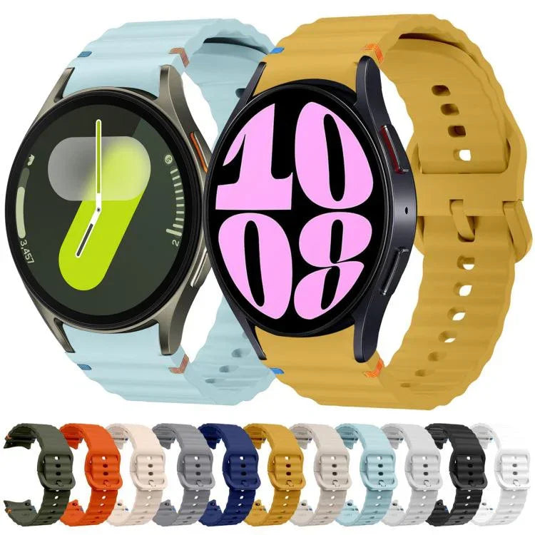 xDfind Silikon-Uhrenarmband mit Wellenmuster, Ziernähten und bunter Schnalle, für Samsung Galaxy Watch FE / 7 / 6 / 5 / 4