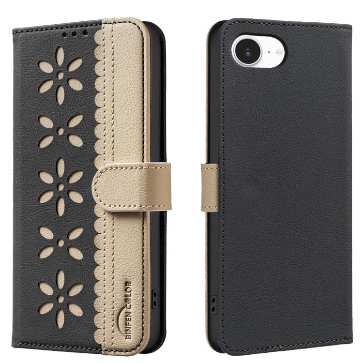Spleiß-Farb-Hohlblumenmuster RFID Leder Handyhülle, für iPhone 16e / 17e, für iPhone 17 Pro Max, für iPhone 17 Pro, für iPhone 17, für iPhone Air, für iPhone 16 Pro Max, für iPhone 16 Pro, für iPhone 16 Plus