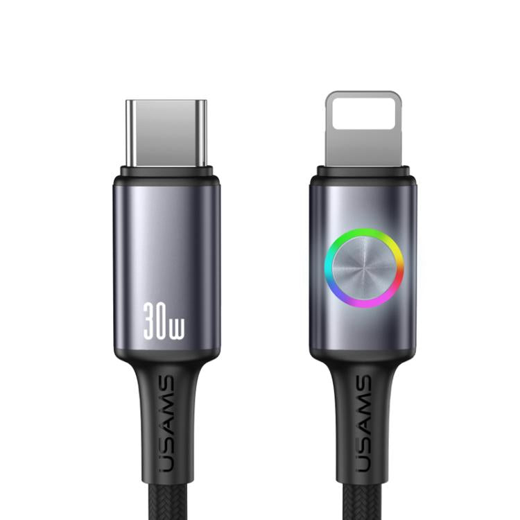 USAMS SJ753 30W USB-C auf 8-Pin Datenkabel aus Aluminiumlegierung mit farbigem Licht, Länge: 1,2m, SJ753USB01, SJ753USB02
