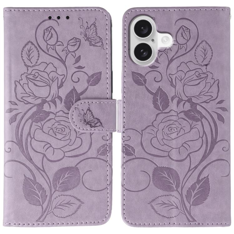 Rose Butterfly Embossed Leather Phone Case, For iPhone 17e / 16e, For iPhone 17 Pro Max, For iPhone 17 Pro, For iPhone 17, For iPhone Air