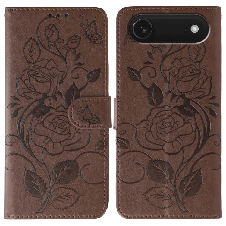 Rose Butterfly Embossed Leather Phone Case, For iPhone 17e / 16e, For iPhone 17 Pro Max, For iPhone 17 Pro, For iPhone 17, For iPhone Air