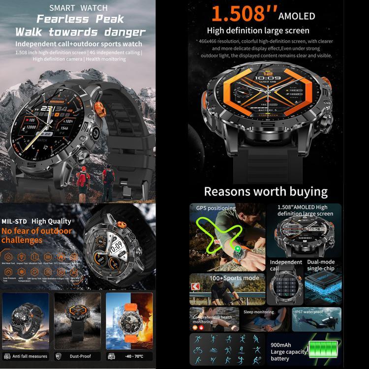 BH11 4G LTE Android 8.1 Smartwatch, 2 GB + 16 GB, Unisoc 8541 Quad-Core-Prozessor, unterstützt Herzfrequenz- und Blutsauerstoffmessung