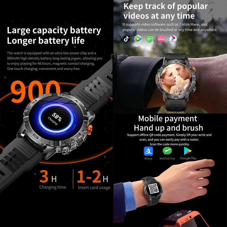 BH11 4G LTE Android 8.1 Smartwatch, 2 GB + 16 GB, Unisoc 8541 Quad-Core-Prozessor, unterstützt Herzfrequenz- und Blutsauerstoffmessung