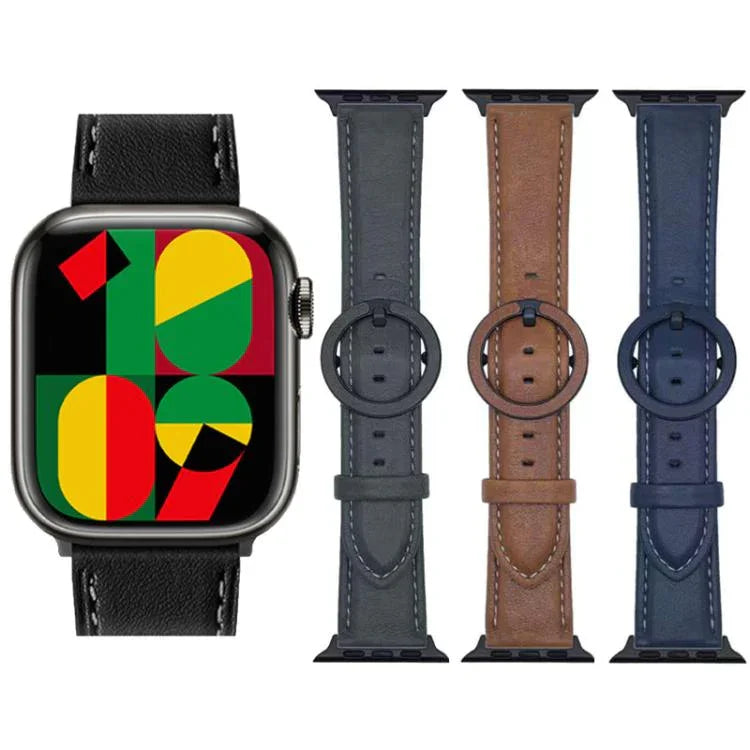 xDfind Rundes Lederarmband mit Dornschließe, passend für Apple Watch 46 mm / 49 mm / 45 mm / 44 mm, für Apple Watch 42 mm / 41 mm / 40 mm / 38 mm