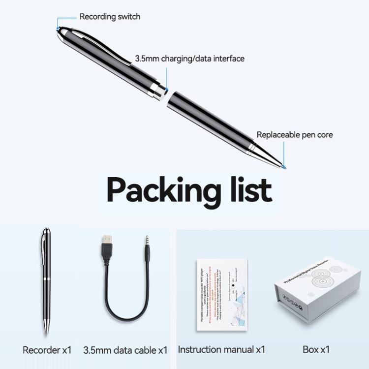 JNN Q90A Smart AI Sprachaufnahmestift unterstützt APP-Steuerung, 8 GB, 16 GB, 32 GB, 64 GB, 128 GB