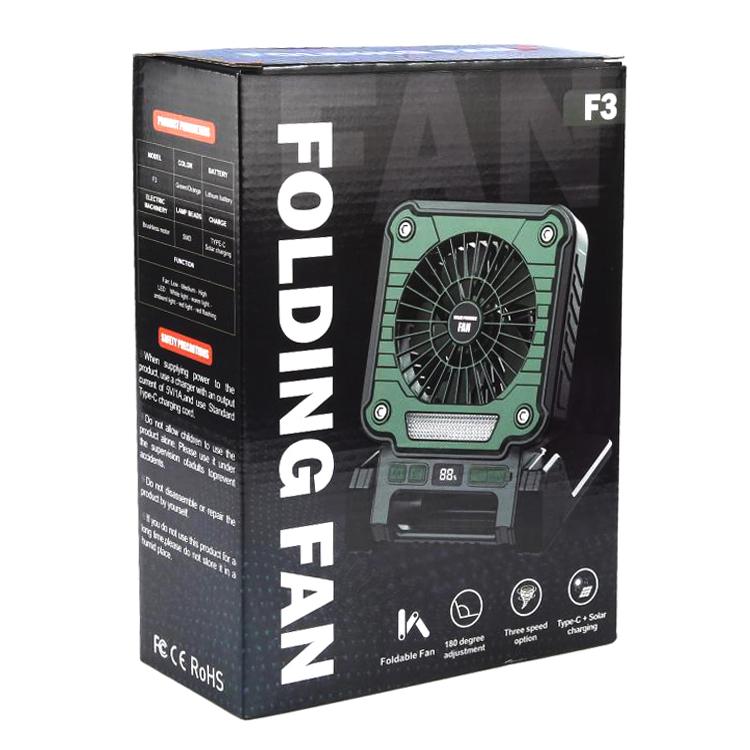 F3 Solarbetriebener USB-Lade-Ventilator mit Campinglicht