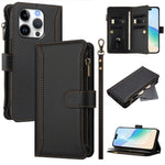 Magnetverschluss 9 Kartenfächer Reißverschluss-Lederhülle mit Handschlaufe, für iPhone 17e / 16e, für iPhone 17 Pro Max, für iPhone 17 Pro, für iPhone 17, für iPhone Air, für iPhone 16 Pro Max, für iPhone 16 Pro, für iPhone 16 Plus