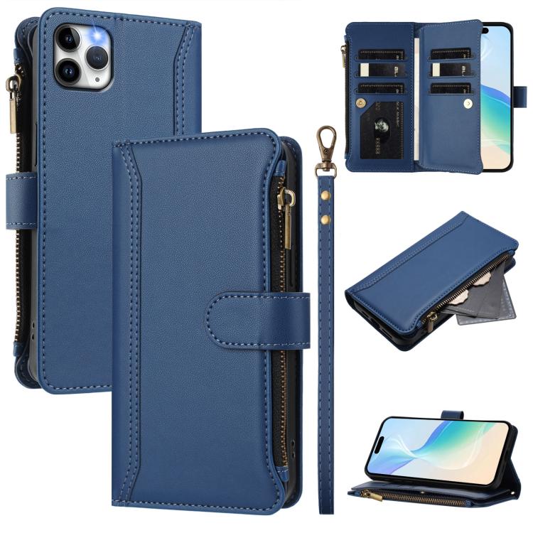 Magnetverschluss 9 Kartenfächer Reißverschluss-Lederhülle mit Handschlaufe, Für iPhone 11 Pro Max, Für iPhone 11, Für iPhone 11 Pro, Für iPhone XS / X, Für iPhone XR, Für iPhone XS Max, Für iPhone 8 Plus / 7 Plus