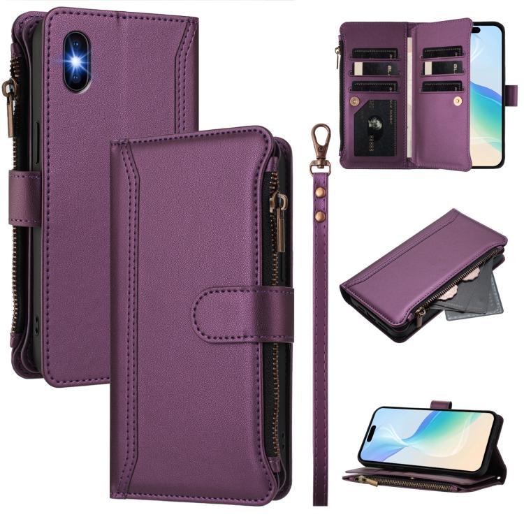 Magnetic Closure 9 Card Slots Zipper Leather Case with Hand Strap, For iPhone 11 Pro Max, For iPhone 11, For iPhone 11 Pro, For iPhone XS / X, For iPhone XR, For iPhone XS Max, For iPhone 8 Plus / 7 Plus