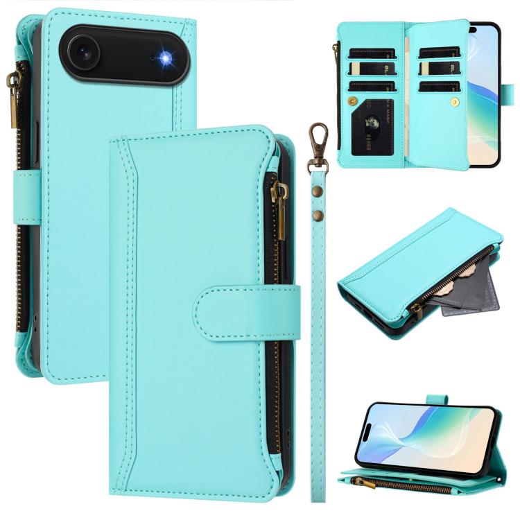 Magnetverschluss 9 Kartenfächer Reißverschluss-Lederhülle mit Handschlaufe, für iPhone 17e / 16e, für iPhone 17 Pro Max, für iPhone 17 Pro, für iPhone 17, für iPhone Air, für iPhone 16 Pro Max, für iPhone 16 Pro, für iPhone 16 Plus