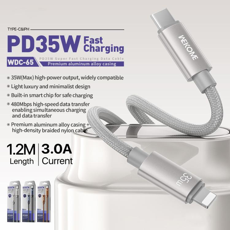 WK WDC-65 PD35W Typ-C auf 8 Pin Schnelllade-Datenkabel, Länge: 1,2 m, WDC-65