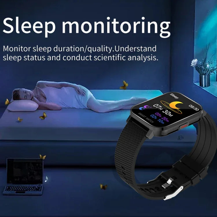 Smartwatch mit 1,54-Zoll-TFT-Bildschirm, IP67 wasserdicht, Business-Sport-Smartwatch mit Silikonstreifen, unterstützt Schlafüberwachung, Herzfrequenzmessung und Blutdruckmessung.