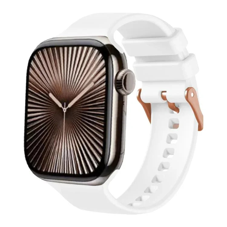 Schlichtes, einfarbiges Silikon-Uhrenarmband in Roségold mit Dornschließe, passend für Apple Watch 42 mm / 41 mm / 40 mm / 38 mm