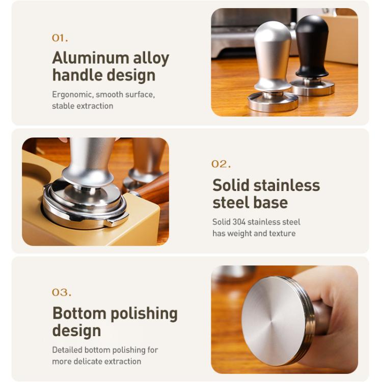 Edelstahl-Kaffeepulver-Stampfer, 51 mm Schwarz, 53 mm Schwarz, 51 mm Silber, 53 mm Silber, 58 mm Silber