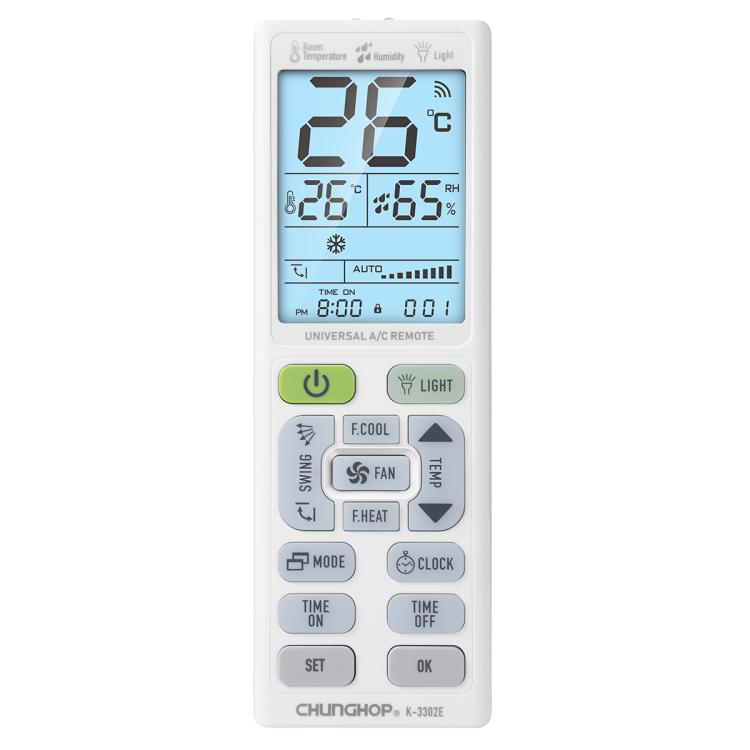 CHUNGHOP K-3302E Universal-Fernbedienung für Klimaanlagen mit Taschenlampe und LCD-Hintergrundbeleuchtung, K-3302E