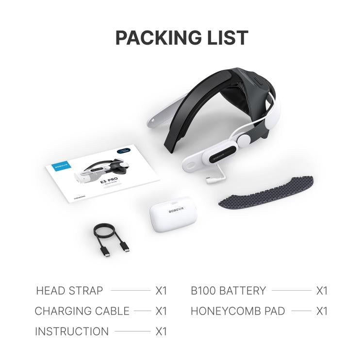 BOBOVR E3 Pro Für Meta Quest 3S / 3 VR-Kopfband mit B100 Akku, E3 Pro
