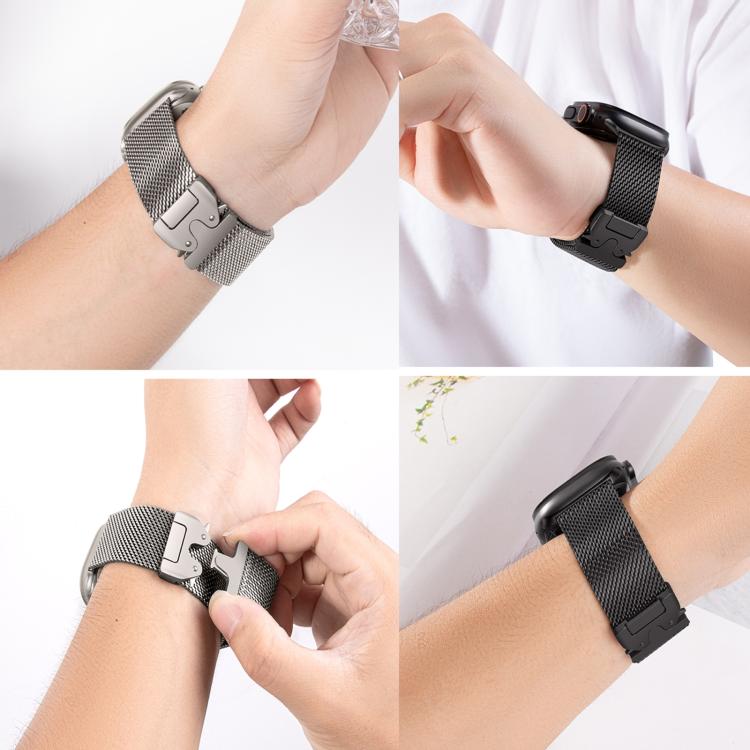 xDfind Milanaise-Armband aus Edelstahl mit Regenschirmschnalle, passend für Apple Watch 46 mm / 49 mm / 45 mm / 44 mm