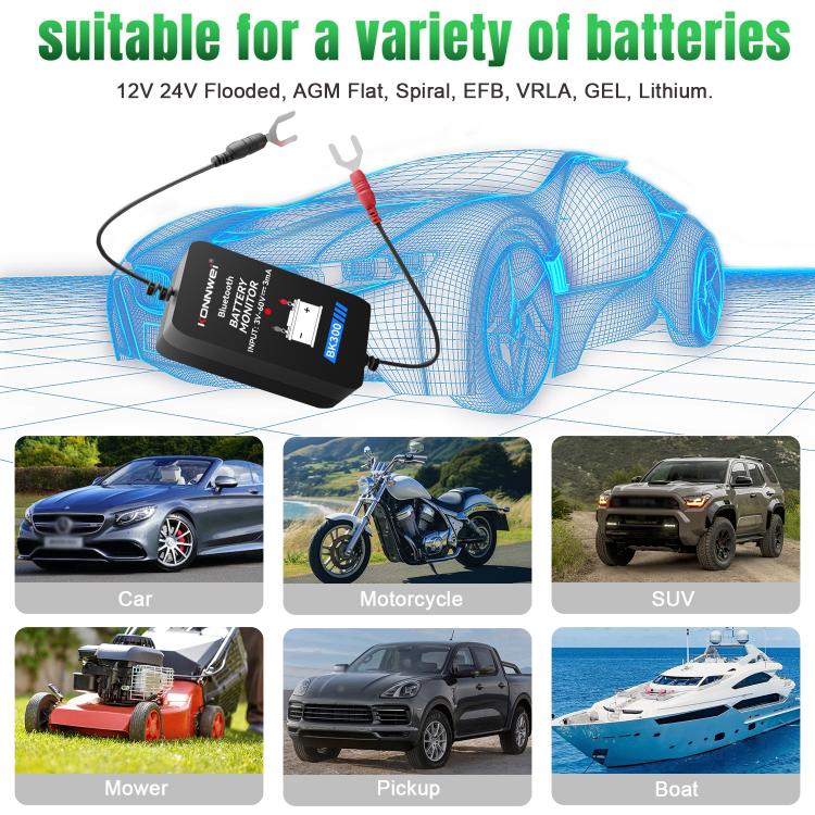KONNWEI BK300 6V / 12V / 24V Car Bluetooth 5.0 Battery Monitor Diagnostic Tool, BK300