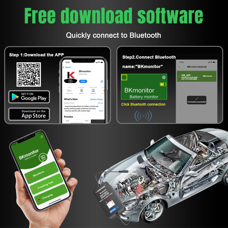 KONNWEI BK300 6V / 12V / 24V Car Bluetooth 5.0 Battery Monitor Diagnostic Tool, BK300