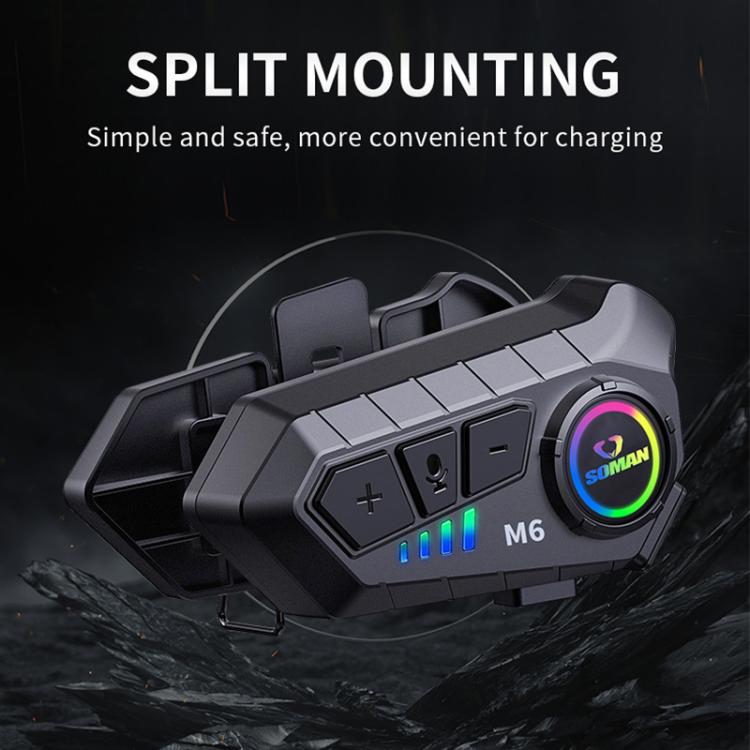 SOMAN Motorradhelm Bluetooth Headset Stereo Sprachmikrofon, M6-Hartmikrofon, M6-Weichmikrofon
