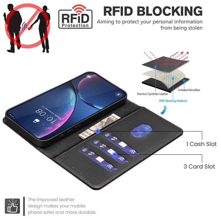 Litschi-Textur RFID Anti-Diebstahl Leder Handyhülle, für iPhone 17 Pro Max, für iPhone 17 Pro, für iPhone 17, für iPhone Air