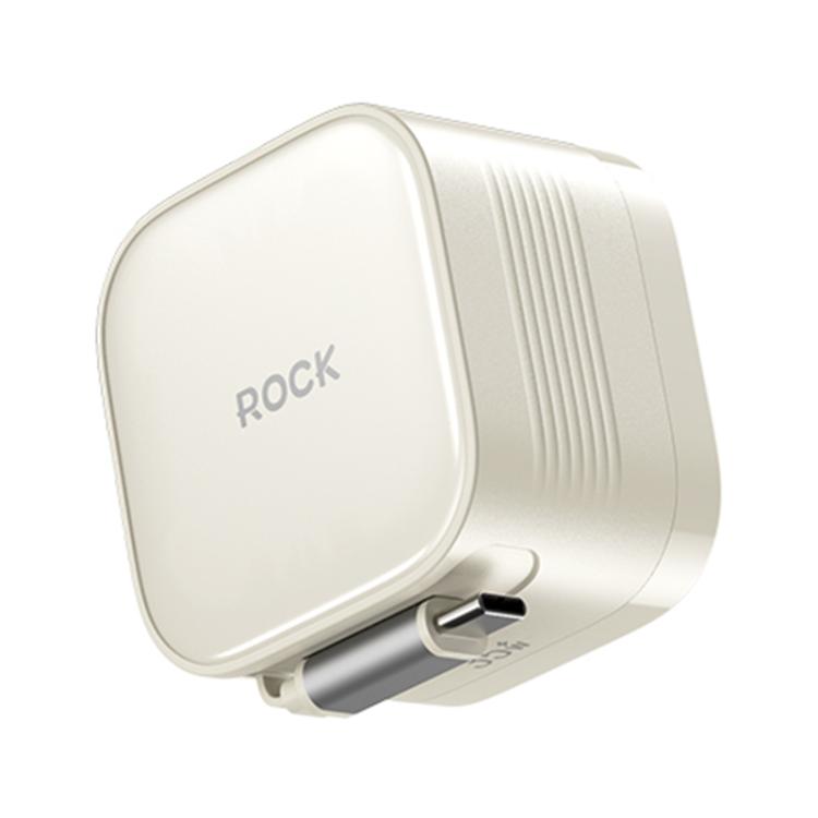 ROCK T90 PD35W GaN-Wandladegerät mit einzelnem USB-C-Anschluss und einziehbarem USB-C-Kabel, UK-Stecker, EU-Stecker