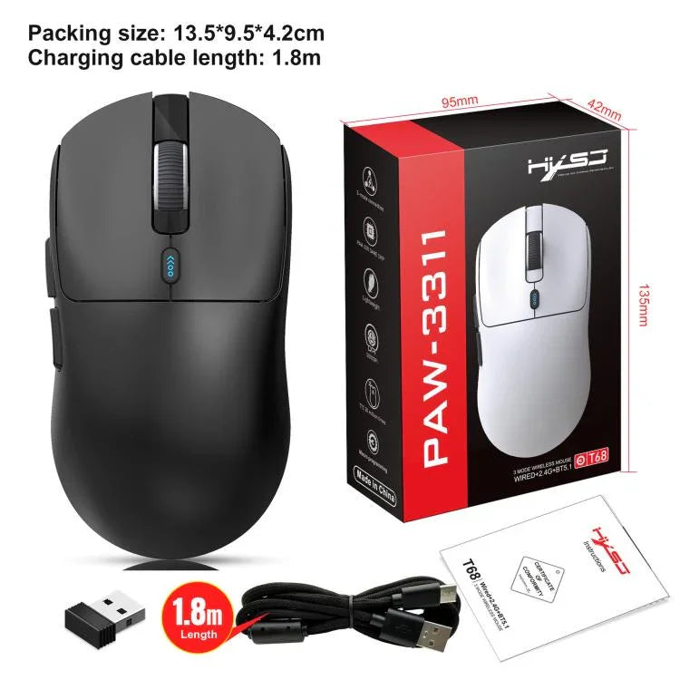 HXSJ T68 3 Modi Kabelgebundene 2,4 G BT5.1 Kabellose Leichte Gaming-Maus, T68