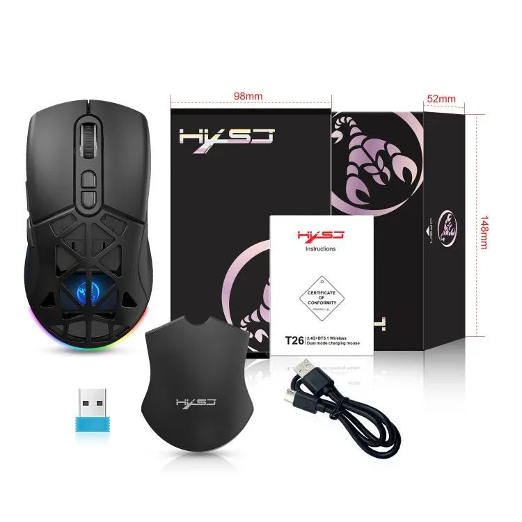 HXSJ T26 Dual-Mode 2.4G BT5.1 Wiederaufladbare Kabellose Maus, T26