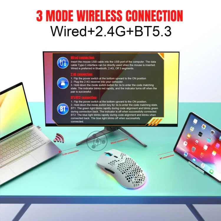 HXSJ T66 3 Modi kabelgebundene 2.4G BT5.3 kabellose RGB wiederaufladbare Maus, T66