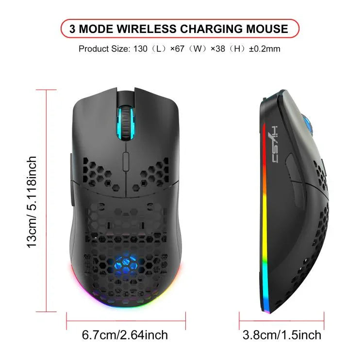 HXSJ T66 3 Modi kabelgebundene 2.4G BT5.3 kabellose RGB wiederaufladbare Maus, T66