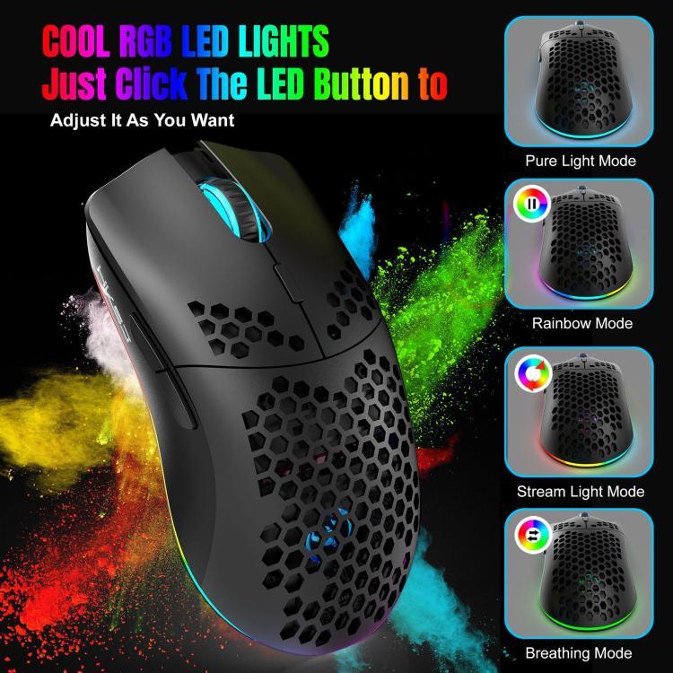 HXSJ T66 3 Modi kabelgebundene 2.4G BT5.3 kabellose RGB wiederaufladbare Maus, T66