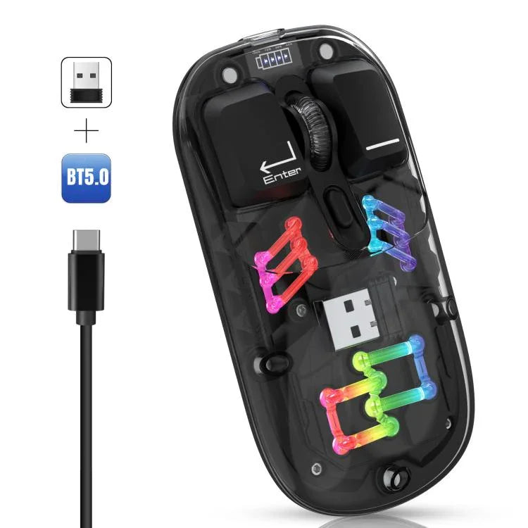 HXSJ T200 Dual-Modus 2.4G BT5.0 Transparente RGB Kabellose Maus, T200