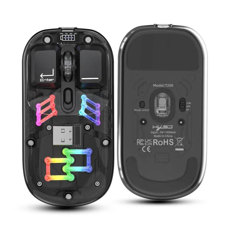 HXSJ T200 Dual-Modus 2.4G BT5.0 Transparente RGB Kabellose Maus, T200